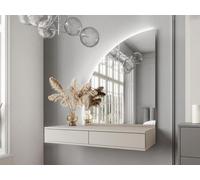 Coiffeuse suspendue avec miroir à LEDs - 2 tiroirs - Beige mat - JINEZA