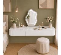 Coiffeuse Suspendue avec Tiroirs, Table De Maquillage Murale en Bois | Structure En Bois Massif, Tiroirs Fluides Et Plateau Spacieux - Chambre, Espace Beauté(White+Sintered Stone,100cm)