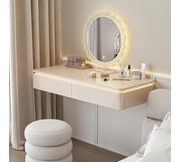 Coiffeuse suspendue murale avec rangements, meuble de maquillage flottant avec éclairage LED à détecteur, petite console en bois pour l'organisation du maquillage et des bijoux,Blanc,120cm/47.5in