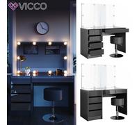 Vicco coiffeuse Sherry, 120 cm avec éclairage LED et tabouret, Anthracite Haute brillance