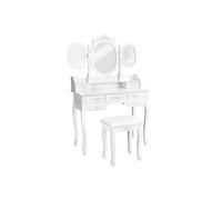 Coiffeuse table de maquillage au look antique, avec tabouret rembourré blanc