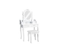 Coiffeuse - TECTAKE - Table de maquillage avec miroir, 4 tiroirs ornés de roses et un tabouret - Blanc