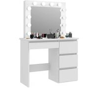 Coiffeuse table de maquillage avec 4 tiroirs et miroir LED blanc - PEGANE - Contemporain - Design