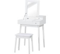 Homcom Coiffeuse, Table de Maquillage, avec Miroir Escamotable, 2 Tiroirs, Tabouret Rembourré, MDF, 60 x 50 x 86 cm, Blanc aosom france