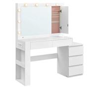 Coiffeuse, Table De Maquillage Avec Tiroir, Avec Éclairage Led Et Miroir, Armoire À Bijoux, Multiprise, 40 X 125 X 140 Cm, Conception Moderne, Blanc Nuage