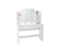 ECD Germany Coiffeuse Table de Maquillage Blanc 108x40x140 cm avec Miroir Lumineaux, Guirlande Lumineuse Éclairage LED, 1 Tiroir, 4 Compartiments de Rangement, en Bois MDF, Commode Cosmétiques