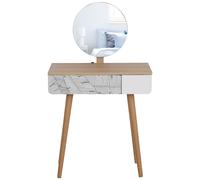 Coiffeuse Table De Maquillage Design Scandinave Tiroir Et Grand Miroir Dim. 70 X 39 X 119-128 Cm