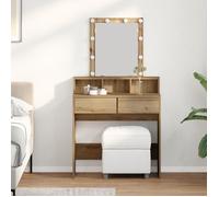 Coiffeuse - Table de maquillage en chêne - Miroir LED - 2 tiroirs - Style contemporain