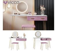 Coiffeuse Table de maquillage Zoey blanc rose Miroir LED Tabouret design Vicco