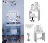 VICCO Coiffeuse Ania blanc + tabouret + LED