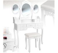 TecTake Coiffeuse avec 3 miroirs 7 tiroirs blanc