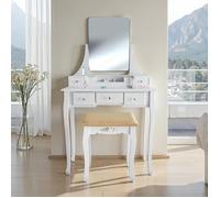 Coiffeuse - TECTAKE - Table de maquillage CLAIRE avec avec miroir, 5 tiroirs et un tabouret 80 x 40 x 138 cm - Blanc