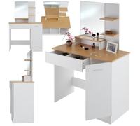 Coiffeuse - TECTAKE - Table de maquillage ZOE avec miroir, étagères et compartiments au style moderne, 90 x 40 x 137,5 cm - Blanc