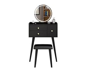 Coiffeuse Vanity Desk Set Cosmetic Rangement Bureau Chambre Petite Commode d'unité avec Tabouret de vanité, Miroir, Trois tiroirs Table pour Chambre