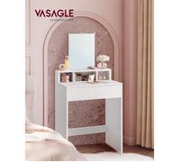Coiffeuse - VASAGLE - avec Grand Miroir - 2 Tiroirs - 3 Compartiments - Blanc