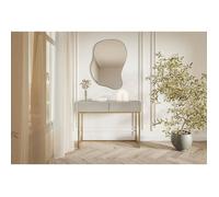 Coiffeuse - VELDIO - 110 cm - taupe (gris-beige) avec pieds dorés