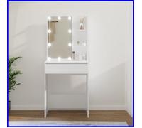 Coiffeuse - VGEBY - 60 x 40 x 140 cm - Bois d'ingénierie - LED - Miroir inclus