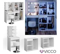 Vicco Coiffeuse Isabelle, Blanc, 140 cm avec LED, Tabouret et Armoire