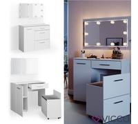 Coiffeuse Vicco Klara blanche, avec miroir, banc, table de maquillage