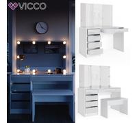Vicco Coiffeuse Sherry, Blanc, 120 cm avec éclairage LED et Banc