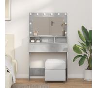 vidaXL Table de Toilette avec étagère Gris béton 75,5 x 41 x 135 cm, Unité de Rangement Moderne, Meubles pour Chambre, Table de Maquillage Minimaliste, Miroir Lumineux en Bois Robuste