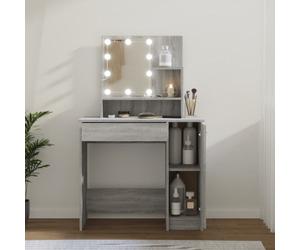 Coiffeuse - VIDAXL - Modèle avec LED - Bois d'ingénierie - 1 tiroir - Gris sonoma
