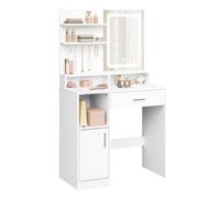 Coiffeuse WOLTU avec Miroir LED - avec Étagères de Rangement, Placard et 3 Casiers Ouverts - 80x40x140cm, Blanc