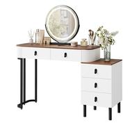 Coiffeuse WOLTU avec Miroir LED - Table de Maquillage Moderne - 5 Tiroirs - Assemblage Flexible - Marron+Blanc