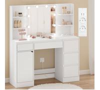 Coiffeuse WOLTU, Table de Maquillage avec Miroir et Multiprise, Luminosité Réglable, Blanc