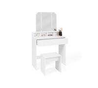 IDMarket - Coiffeuse Zelia - 3 miroirs, 4 niches, 1 tiroir et tabouret - Blanc