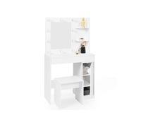 IDMarket Coiffeuse Zelia miroir LED 1 tiroir, étagères, caisson de rangement et tabouret Blanc