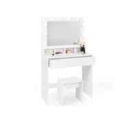 IDMarket - Coiffeuse Zelia Miroir LED avec 4 niches, 1 tiroir et Tabouret