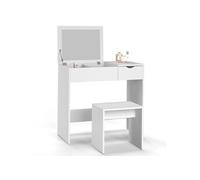 IDMARKET Coiffeuse ZELIA miroir rabattable avec 1 tiroir et 1 tabouret