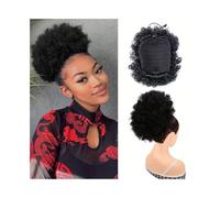 Coiffure 1 extension de queue de cheval afro bouffante avec cordon de serrage for femmes noires, postiche synthétique à clip en chignon afro bouclé Utilisation quotidienne(8inch-1B)