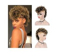 Coiffure Chignon afro bouffant haut, queue de cheval mohawk avec frange, postiches courts bouclés et crépus for femmes noires Utilisation quotidienne(1BT27)