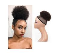 Coiffure Chignon Afro Crépus Bouclés, Cheveux Humains, Postiche Afro Puff, Queue de Cheval avec Cordon de Serrage Utilisation quotidienne(6inch)