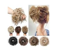 Coiffure Chignon en désordre synthétique ondulé bouclé chignon élastique moelleux chignon donut extensions de cheveux Utilisation quotidienne(Dark Bown+Wine Red)