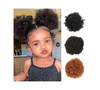 Coiffure Chignon synthétique afro bouffant de 4 pouces, petit chignon bouclé crépu avec cordon de serrage for filles et femmes Utilisation quotidienne(Natural black/Light auburn)
