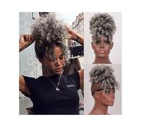 Coiffure Extension capillaire synthétique à clip, chignon afro bouclé avec frange, queue de cheval avec cordon de serrage Utilisation quotidienne(1BT0906)
