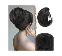 Coiffure Extension capillaire synthétique lisse avec chignon et cordon de serrage, peigne, clip, queue de cheval, chignon Utilisation quotidienne(#1B)