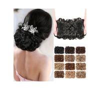 Coiffure Extension de cheveux en chignon décoiffé, ondulés courts, bouclés, faciles à étirer, peignes à clipser, extension de queue de cheval Utilisation quotidienne(18H613)
