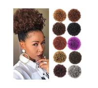 Coiffure Extension de chignon afro bouffant, postiche court, crépu, bouclé, queue de cheval avec cordon de serrage et 2 clips Utilisation quotidienne(99J)