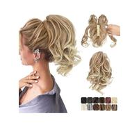 Coiffure Extensions capillaires synthétiques à chignon décoiffé, queue de cheval courte ondulée et naturelle Utilisation quotidienne(8T16)