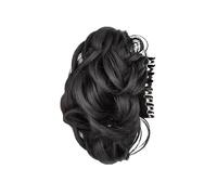 Coiffure Extensions de cheveux synthétiques en chignon décoiffé, postiche queue de cheval ondulée et bouclée à pince Utilisation quotidienne(Natural Black)