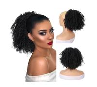 Coiffure Postiche chignon afro bouffant for femmes noires, extension de queue de cheval synthétique bouclée et crépue avec cordon de serrage Utilisation quotidienne(Noir)