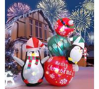 Coikes 6ft Père Noël Gonflable Pingouins Étanche Decoration Noel Exterieur avec Lumière LED Poupée Énorme Décoration de Noël Gonflable pour Fêtes de Noël DécorationsTerrasses Jardin