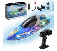 Coikes Bateau Télécommandé 2,4 GHz RC Bateau avec Lumières LED Bateaux de Course RC Haute Vitesse Bateaux de Course RC Haute Vitesse pour Piscine/Lac/Étang Jouets de Piscine pour Enfants et Adultes