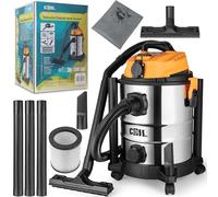 COIL Aspirateur eau et poussière 1300 W 25 l Aspirateur industriel avec prise et fonction soufflage, filtre HEPA pour atelier, chantier et garage, récipient en acier inoxydable