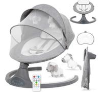COIL Balançoire bébé,Balançoire bébé électrique, Balançoire bébé multifonctionnelle, 5 vitesses de balancement, Bluetooth, télécommande, harnais 5 points, Gris foncé