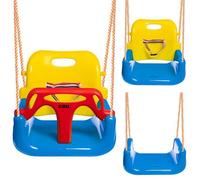 COIL Balançoire bébé, balançoire enfant, 3en1 siège bébé réglable et avec siège balançoire grandissant Balançoire de jardin avec dossier et ceinture de sécurité, bleu